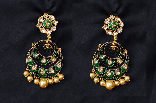Goldpolish green and black and white Earring-2842
