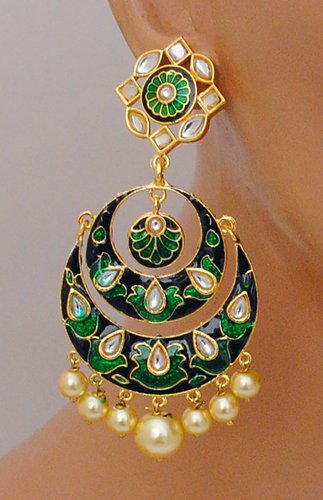 Goldpolish green and black and white Earring-2842