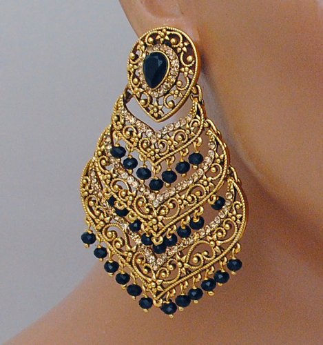Goldpolish black Earring-2851