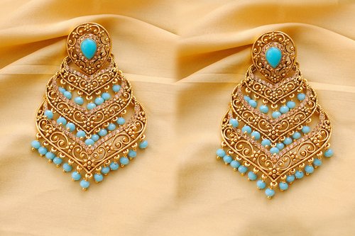 Goldpolish firozi earring-2852