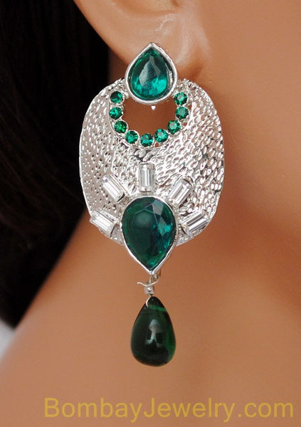 silverplated green diamond earrings