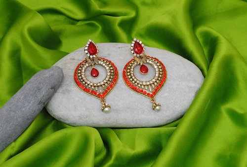 Goldpolish red and white earring-2210