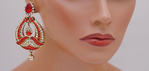 Goldpolish red and white earring-2238