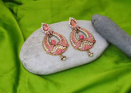 Goldpolish pink and white earring-2240