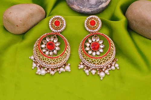 Goldpolish red and white earring-2249
