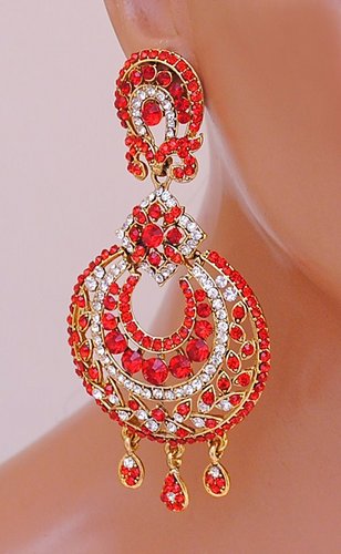 Goldpolish red kundan earring-2256