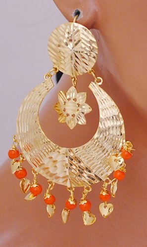 Goldpolish orange jhumi earring-2280