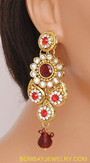 GOLDPLATED MARRON AND WHITE KUNDAN EARRING WITH TIKKA