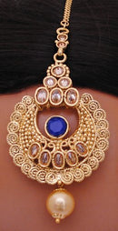 Goldpolish blue Earring with tikka-1200