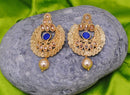 Goldpolish blue Earring with tikka-1200