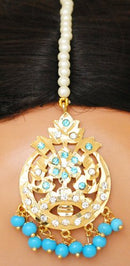 Goldpolish Aqua blue earring with tikka-1202
