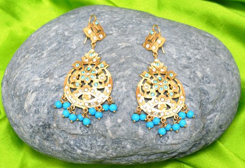 Goldpolish Aqua blue earring with tikka-1202