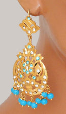 Goldpolish Aqua blue earring with tikka-1202