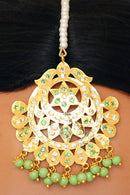 Goldpolish sea green Earring with tikka-1204