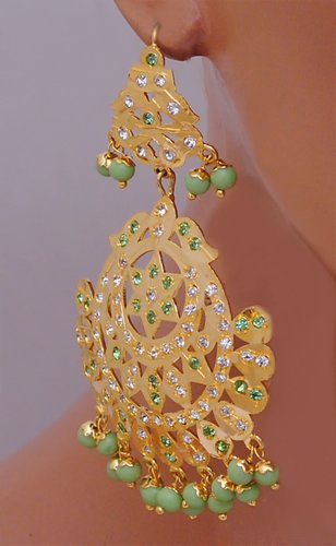 Goldpolish sea green Earring with tikka-1204