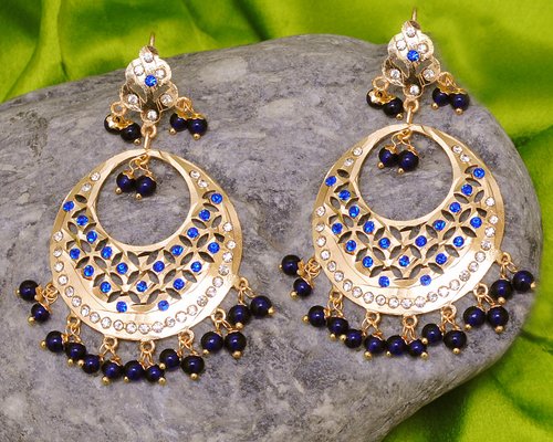 Goldpolish blue Beautiful Earring with Tikka-1205