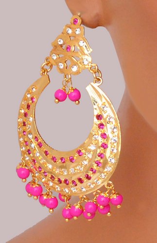 Goldpolish Fusicha pink Earring with tikka-1206