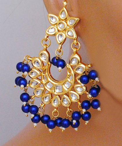 Goldpolish blue and white earring -1209
