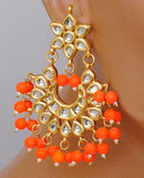 Goldpolish orange  earring with tikka-1211