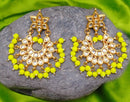 Goldpolish lemon yellow and white kundan earring with tikka-1212