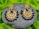 Goldpolish black and white kundan earring with tikka-1215