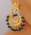 Goldpolish green and white kundan earring with tikka-1218