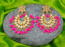 Goldpolish fuicha pink and white kundan earring with tikka-1219