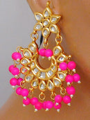 Goldpolish fuicha pink and white kundan earring with tikka-1219