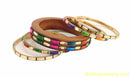 multicolour studded brown wood bangle