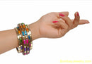 multicolour studded brown wood bangle