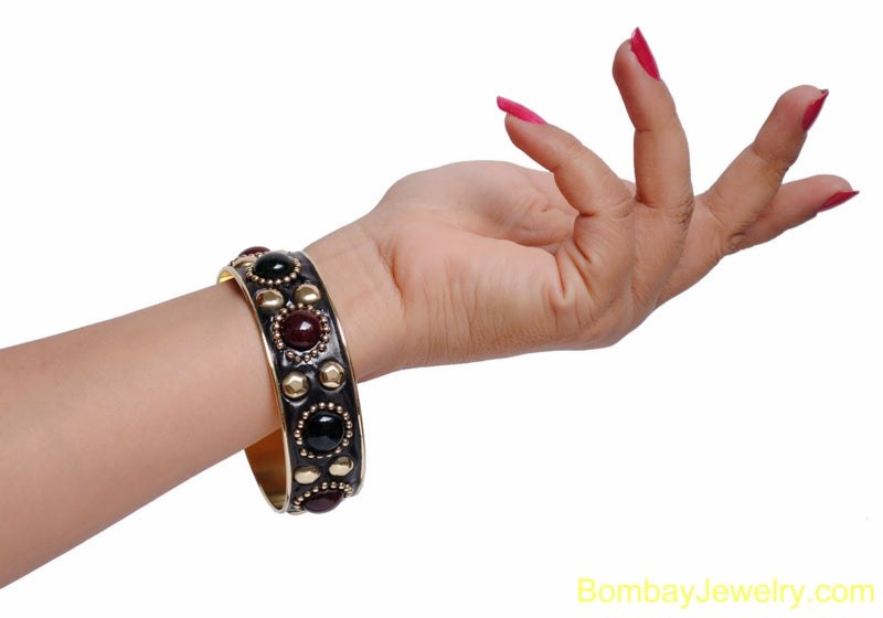 black bangle with red, green and golden stud-extra large