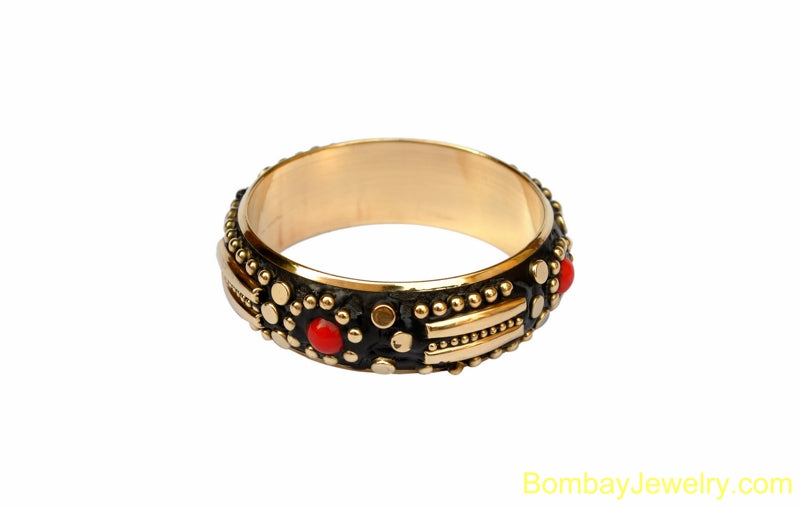 BLACK FASHION BANGLE WITH RED AND GOLDEN STUDDED-LARGE
