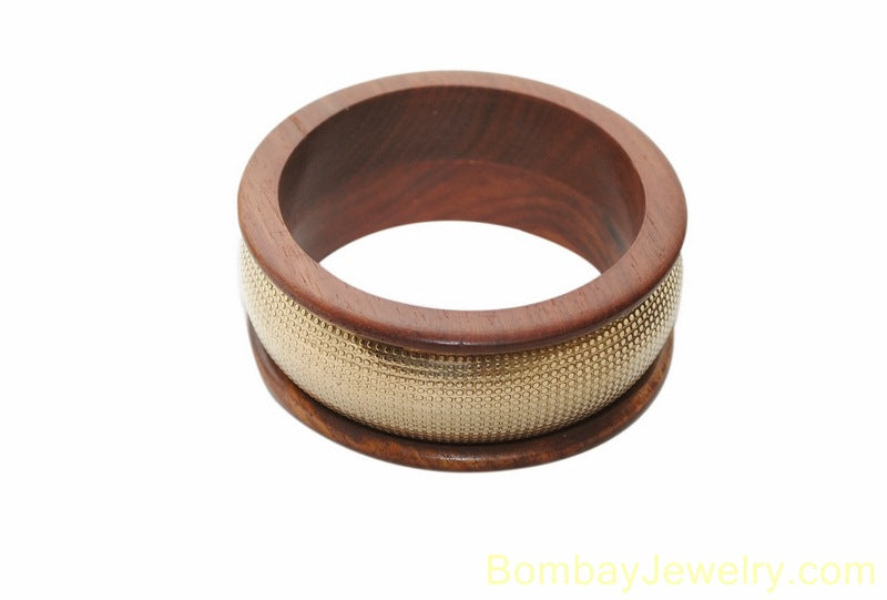 golden and brown wood bangle- one