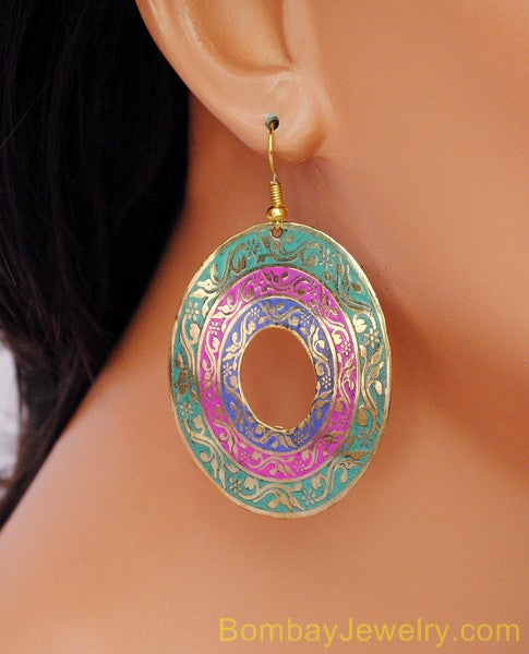 green pink and blue fashion earring