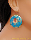 AQUA BLUE GOLDEN AND BROWN HOOP EARRING