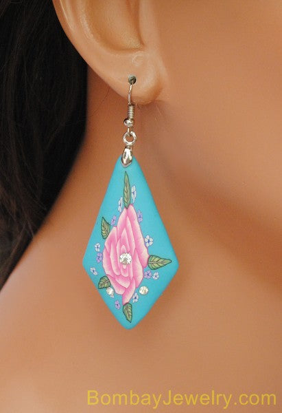 aqua blue and pink hoop earring