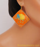 ORANGE GOLDEN, AQUA BLUE HOOP EARRING