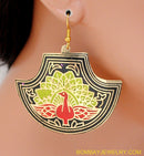 BEAUTIFUL BLACK, RED, GREEN PEACOCK EARRING