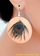 BEAUTIFUL PEACH PEACOCK EARRING