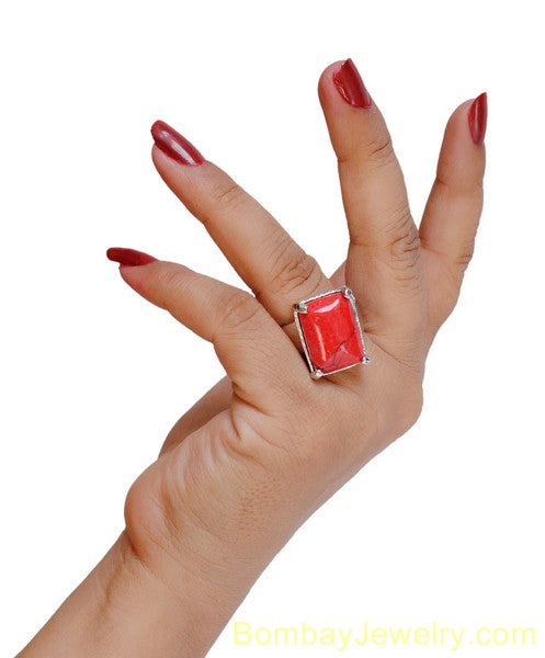 SILVER AND RED FASHION RING