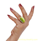 SILVER AND GREEN FASHION RING