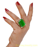 SILVER AND GREEN FASHION RING