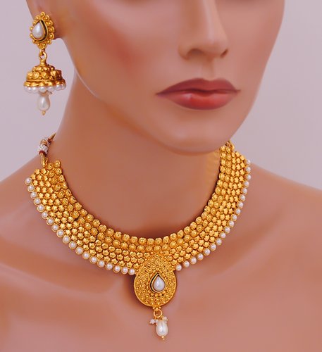 Goldpolish white  pearl set-355