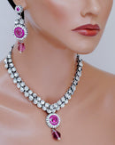 Beautiful silver and fusicha pink  kundan set
