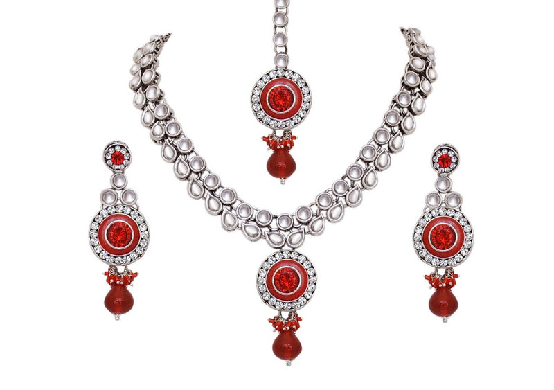 Beautiful silver and red kundan set