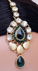 goldpolish dark green and white kundan set with tikka-40