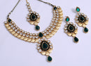 goldpolish dark green and white kundan set with tikka-40