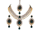 goldpolish dark green and white kundan set with tikka-40