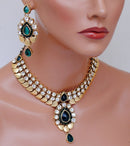 goldpolish dark green and white kundan set with tikka-40