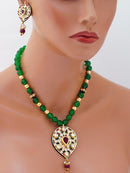 Beautiful maroon, green kundan pendent set-690